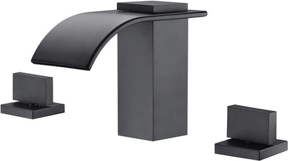sumerain Black Waterfall Tub Faucet Deck Mount 3 Hole Widespread Bathtub Faucet with Valve