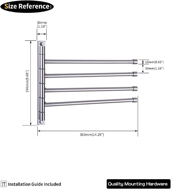 GERZWY Wall Mount Bath Towel Rack with 4 Arms Hanger Towel Holder Bathroom Swing Arm Towel Bars Organizer Polished Stainless Steel HYG04-JG