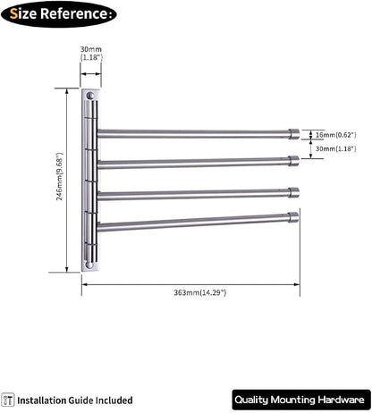 GERZWY Wall Mount Bath Towel Rack with 4 Arms Hanger Towel Holder Bathroom Swing Arm Towel Bars Organizer Polished Stainless Steel HYG04-JG
