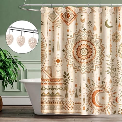 Thyle 12 Pcs Boho Shower Curtain Hooks, Bohemian Tassel Ornament Rings Shower Curtain Hooks Holiday Decorative for Bathroom Accessories