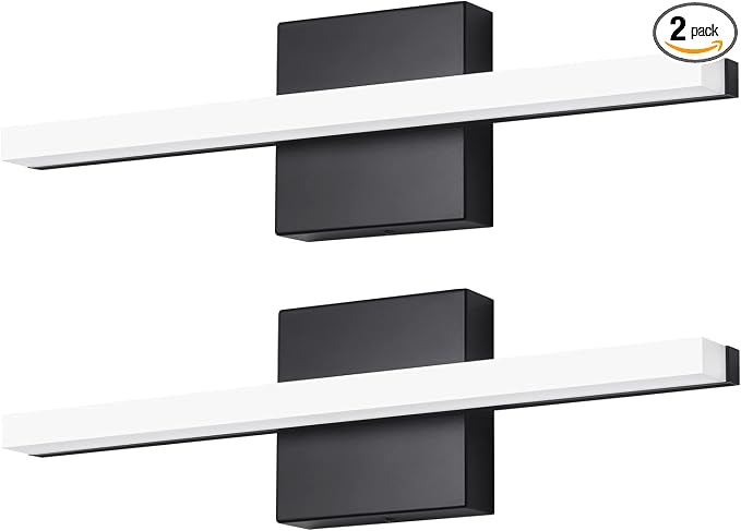 Modern LED Vanity Lights 16IN 9W (2 Pack) Daylight White Black Bathroom Light Fixtures Over Mirror Lighting for Vanity