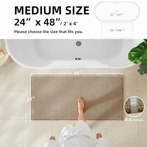 TYUU Waffle Bath Mat, Boho Bathroom Rugs Non Slip, 48x24 Beige