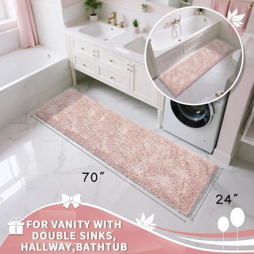 Yimobra Long Bathroom Rugs Runner 70x24 Inch, Extra Thick Soft Absorbent Chenille Bath Mat, Non Slip Machine Washable, Quick Dry Bath Rugs for Bathroom Floor, Tub and Shower, Pink