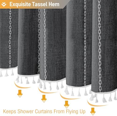 BTTN Charcoal Grey Boho Farmhouse Linen Heavy Duty Shower Curtain, 72x72