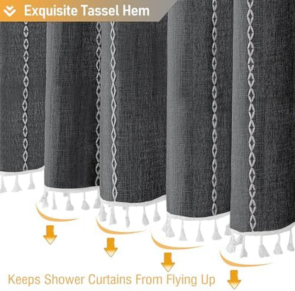 BTTN Charcoal Grey Boho Farmhouse Linen Heavy Duty Shower Curtain, 72x72