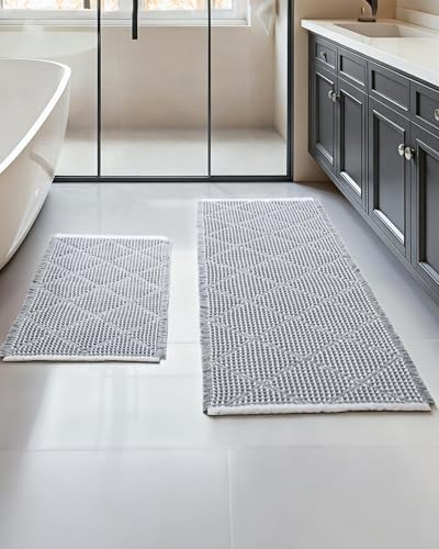Furicher Waffle Bath Mat Set, Non Slip Bathroom Rugs 2 Piece, Gray & White