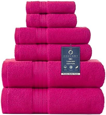 COZYART Luxury Bath Towel Set 6 Pcs, Hot Pink 100% Turkish Cotton 650 GSM