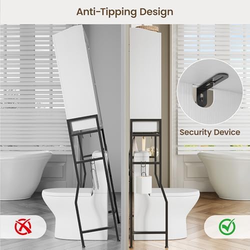 Memobarco Over The Toilet Storage Cabinet with 2-Door & Metal Stand, White