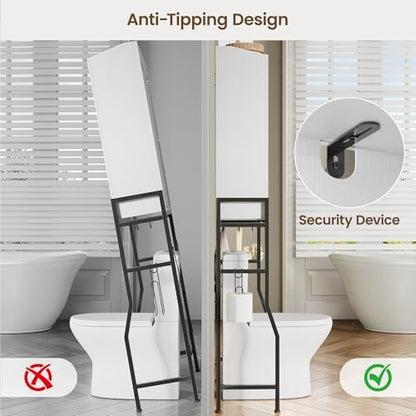 Memobarco Over The Toilet Storage Cabinet with 2-Door & Metal Stand, White