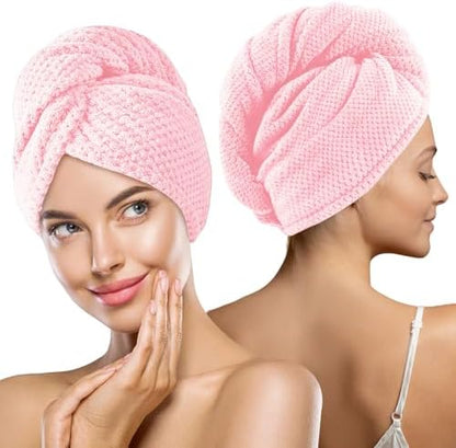 MaopaoBeauty Microfiber Hair Towel, 2 Packs Hair Turbans for Wet Hair, Drying Hair Wrap Towels for Curly Hair Women, Large Hair Towel for All Hair Style, Pink