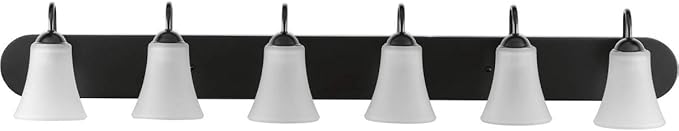 Progress Lighting Classic Collection 6-Light Etched Glass Traditional Bath Vanity Light, Indoor, P300238-031, Matte Black