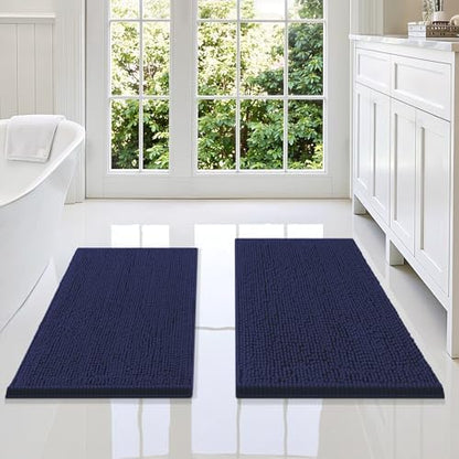 Smiry Chenille Bathroom Rugs Sets 2 Piece (34x21+30x20, Navy Blue)