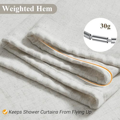 Naturoom Linen Shower Curtain 92 Inch Long for Bathroom Boho 1 Panel
