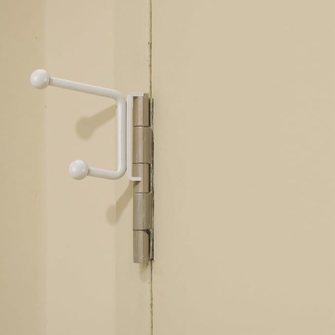 Novabright 2 Pack Door Hinge Hanger Hook Behind Door Towel Rack Double Hook Doors Towel Bar Holder Hinge Mounted for Compact Spaces, Small Bathrooms, and Bedroom(White)