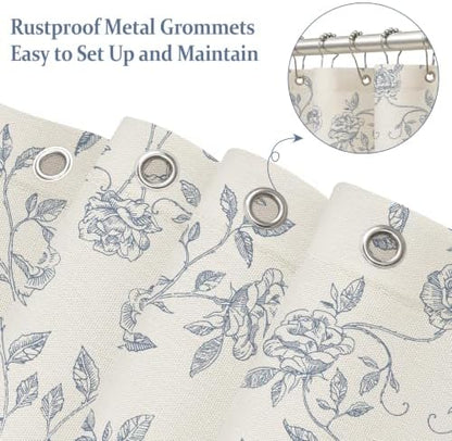 MitoVilla Vintage Farmhouse Blue Floral Poly-Cotton Shower Curtain, 72x72
