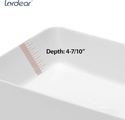 Lordear Vessel Sink Rectangle 21"x14" Bathroom Sink Rectangular Modern Above Counter White Porcelain Ceramic Vessel Vanity Sink Art Basin