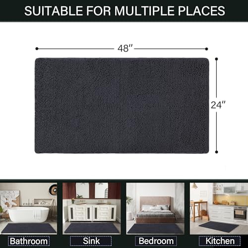LOCHAS Luxury Bathroom Rug Shaggy Bath Mat 24 x 48 Inch, Dark Grey