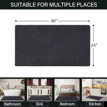LOCHAS Luxury Bathroom Rug Shaggy Bath Mat 24 x 48 Inch, Dark Grey
