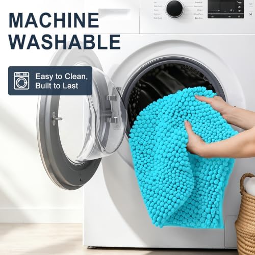 Smiry Thick Small Chenille Bathroom Rugs 24x16, Soft Bath Mat, Aqua Sky