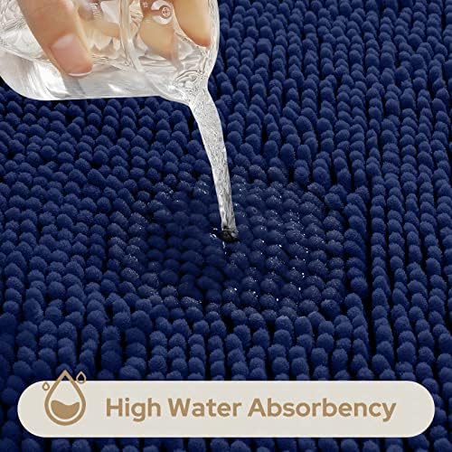 HOMEIDEAS Navy Blue Chenille Bathroom Rugs Set of 3, Non Slip Bath Mat