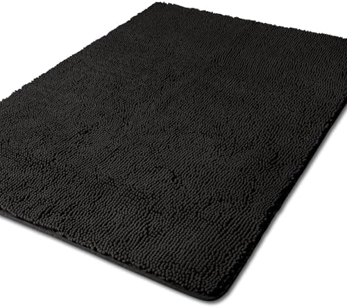 Yeaban Chenille Black Bathroom Rug 40"x60",Non-Slip Rubber Backing