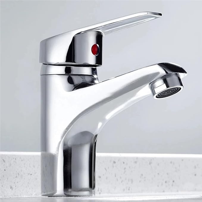 Faucet Chrome Bathroom Basin Single Hole Deck Mount Mixer Kitchen Sink Hot and Cold Water Faucet with G1/2 Hose(Chrome) Faucet