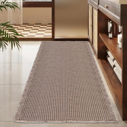 ZALL Tan Waffle Bath Mat,Super Absorbent Non Slip Bathroom Rug,Brown 24x48inch,Machine Washable Ultra Soft Floor Mats