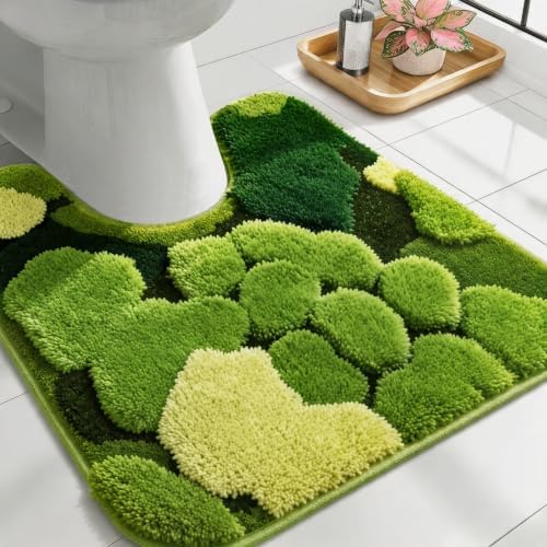 Hifuwan Cute Green Moss Toilet Rugs U Shaped Non Slip Bath Mats, 20x20 Inch