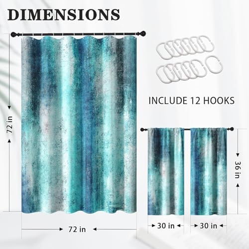 Shower Curtain Set, for Bathroom Decor 72" x 72", Abstract Teal