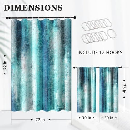 Shower Curtain Set, for Bathroom Decor 72" x 72", Abstract Teal
