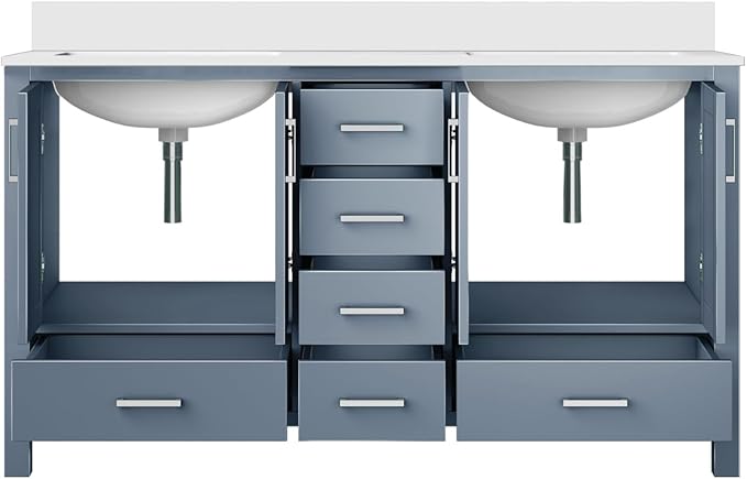 Jacques 60 in. W x 22 in. D Dark Grey Double Bath Vanity and White Quartz Top