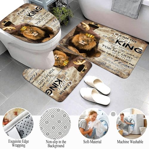 4Pcs Lion King Shower Curtain Set, Fathers Day Inspirational Black Man Bathroom Decor Shower Curtains and Rugs Toilet Lid Cover Bath Mat, Waterproof Africa American Shower Curtain for Man