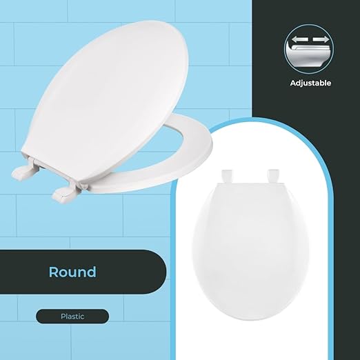 Centoco Round Toilet Seat, Standard Economy Model, Light Weight Residential, Closed Front with Cover, Plastic, Made in the USA, DSAMAZ12-301, Crane White (Cotton/Bright)