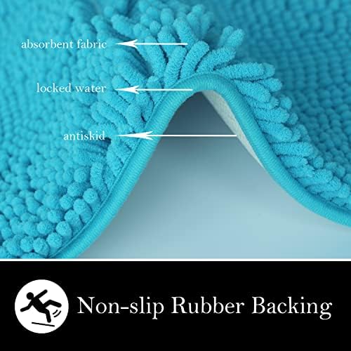 Bathroom Rugs Chenille Bath mat 2 Piece Set, Super Absorbent, Strong PVC Non Slip Backing, Bath mats for Bathroom, Plush Shaggy, Thick, Machine Washable, Bathtub, Toilet.(Turquoise)