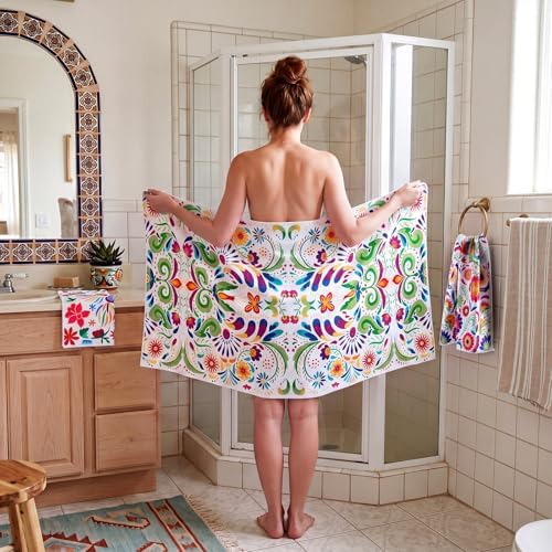 Moukeren Set of 3 Mexican Bath Towels, Decorative Towels for Bathroom