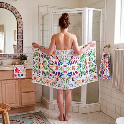 Moukeren Set of 3 Mexican Bath Towels, Decorative Towels for Bathroom