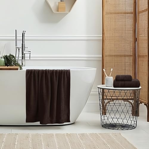 Belizzi Home Ultra Soft 3 Pack Cotton Towel Set, Contains a Bath Towel 28x55 inch, a Hand Towel 16x24 inch & a Wash Coth 12x12 inch, Ideal Everyday use, Compact & Lightweight - Chocolate Brown
