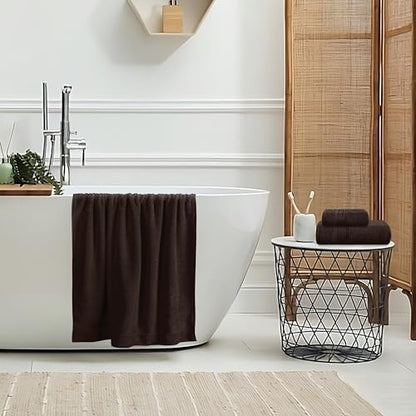 Belizzi Home Ultra Soft 3 Pack Cotton Towel Set, Contains a Bath Towel 28x55 inch, a Hand Towel 16x24 inch & a Wash Coth 12x12 inch, Ideal Everyday use, Compact & Lightweight - Chocolate Brown