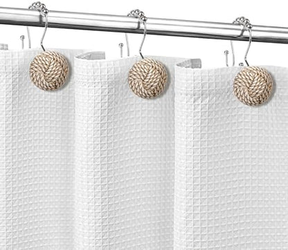 Sunlit Boho Knots Double Shower Curtain Hooks, Home Decorative Shower Curtain Rings for Bathroom, Seaside Nautical Shower Curtain Hangers Bathroom Accessories, Set of 12