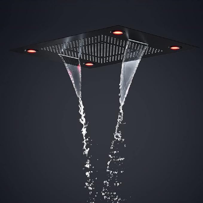 Cascada Classic Design 23”x31” large recessed LED rain shower head w/3 modes (Rain+ Water Curtain + Waterfall) Built-in Bluetooth Speaker (Music, Oil Rubbed Bronze)