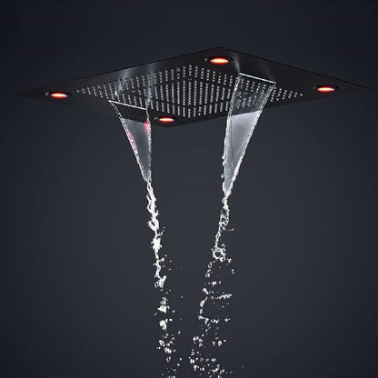 Cascada Classic Design 23”x31” large recessed LED rain shower head w/3 modes (Rain+ Water Curtain + Waterfall) Built-in Bluetooth Speaker (Music, Oil Rubbed Bronze)