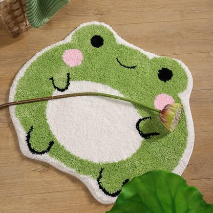 Panstar Cute Non Slip Frog Bath Rug, Luxury Absorbent Shaggy Shower Rug, Fun Animal Shaped Washable Bathroom Decor
