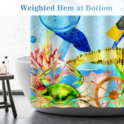 Aimego Stall Small Shower Curtain - Funny Cat Sea Ocean Animal Underwater Tropical Fish Coral Seahorse Fun Narrow Half Fabric Cloth Bath Shower Curtain Set for Bathroom Decor Accessories, 36"x72"