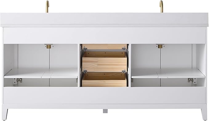 Vanity Art 72" Bathroom Vanity with Double Sink & Arabescato White Engineered Stone Top, Vanity Cabinet with Soft Closing Door, Solid Wood Frame, Golden Brushed Handles, White VA8172D-W-GB