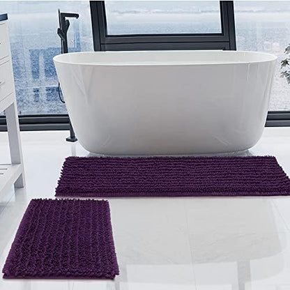 Luxury Chenille Plum Bathroom Rugs Sets 2 Piece, Thickened Hot Melt Rubber Bottom Bath Mats for Bathroom Non Slip,Bath Rugs Quick Dry Machine Washable for Shower Mat (47"x17"+17"x24")