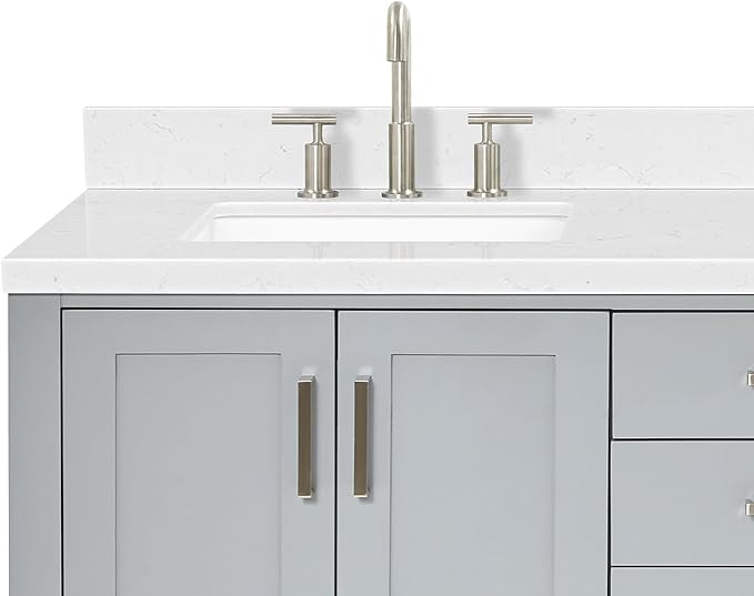 ARIEL Magnolia 72-inch Bathroom Vanity with Sink,Solid Wood, 1.5-inch Carrara White Quartz Countertop & Backsplash, Double Rectangular Porcelain Sink, 4 Soft Closing Doors, 3 Dovetail Drawers, Grey