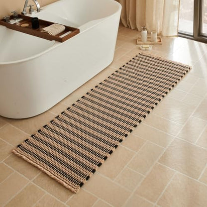 Triohero Waffle Runner Rug Bathroom, Long Boho Bath Mat 24x72 Khaki & Black