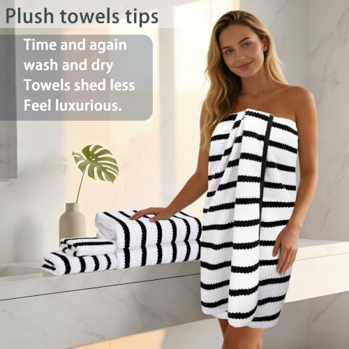VOOVA & MOVAS 6PC Towel Set, 100% Cotton, Black White