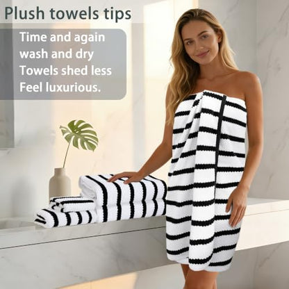 VOOVA & MOVAS 6PC Towel Set, 100% Cotton, Black White