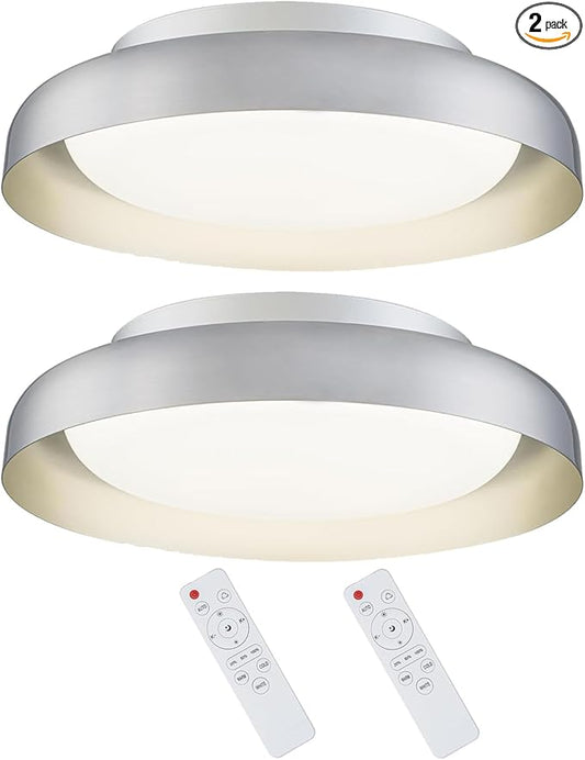 Ken & Ricky Flush Mount Ceiling Light Fixture, Led Dimmable 24w for Bedroom Kitchen Bathroom Laundry Hallway Entryway,Remote Control (Brushed Nickel,12Inch,2PK)
